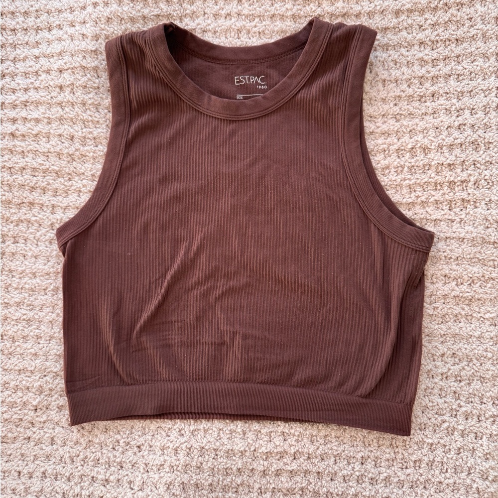 Women's Brown Ribbed Crop Top